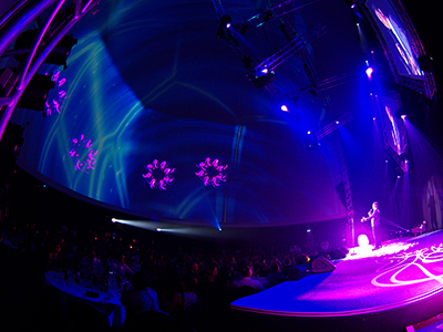 Astellas Conference, Villamoura, Portugal, LM Productions partnered West End Studios Pharmaceutical Giants, Astellas, annual conference stage speakers awards presentation acrobatic displays disco additional structures cube structure cuboid trident dome 